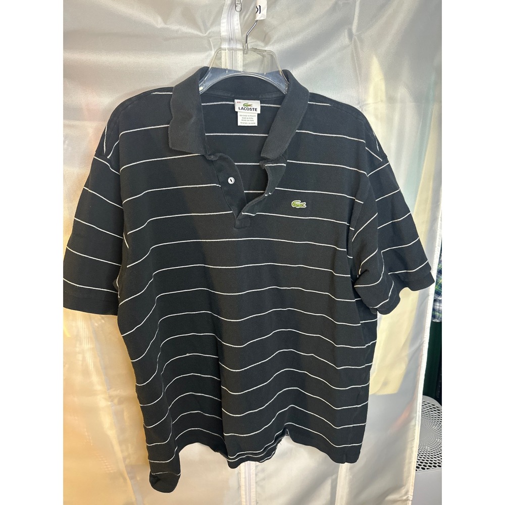 Lacoste Mens XXL Black White Striped Pique Short Sleeve Polo Shirt Logo 123